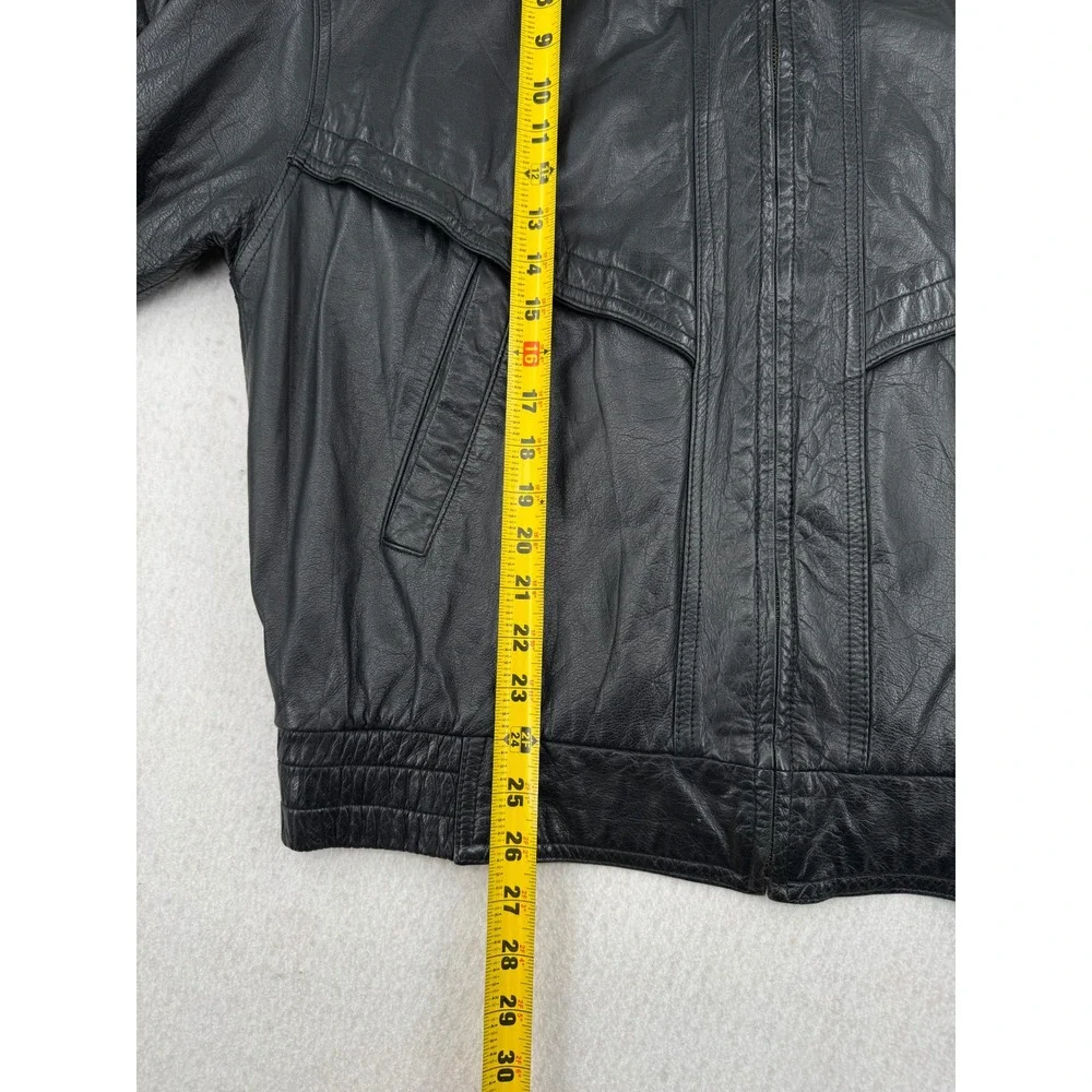 Vintage Luis Alvear Black Genuine Leather Bomber Jacket Men Medium Made in Korea